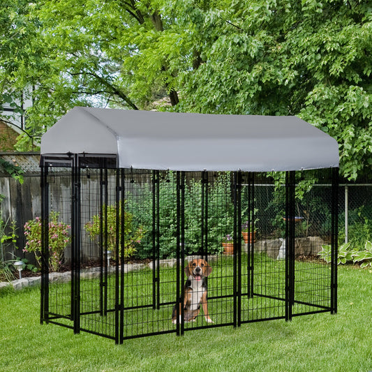 Pawhut 8' x 4' x 6' Large Outdoor Dog Kennel Steel Fence with UV-Resistant Oxford Cloth Roof & Secure Lock | Aosom Canada