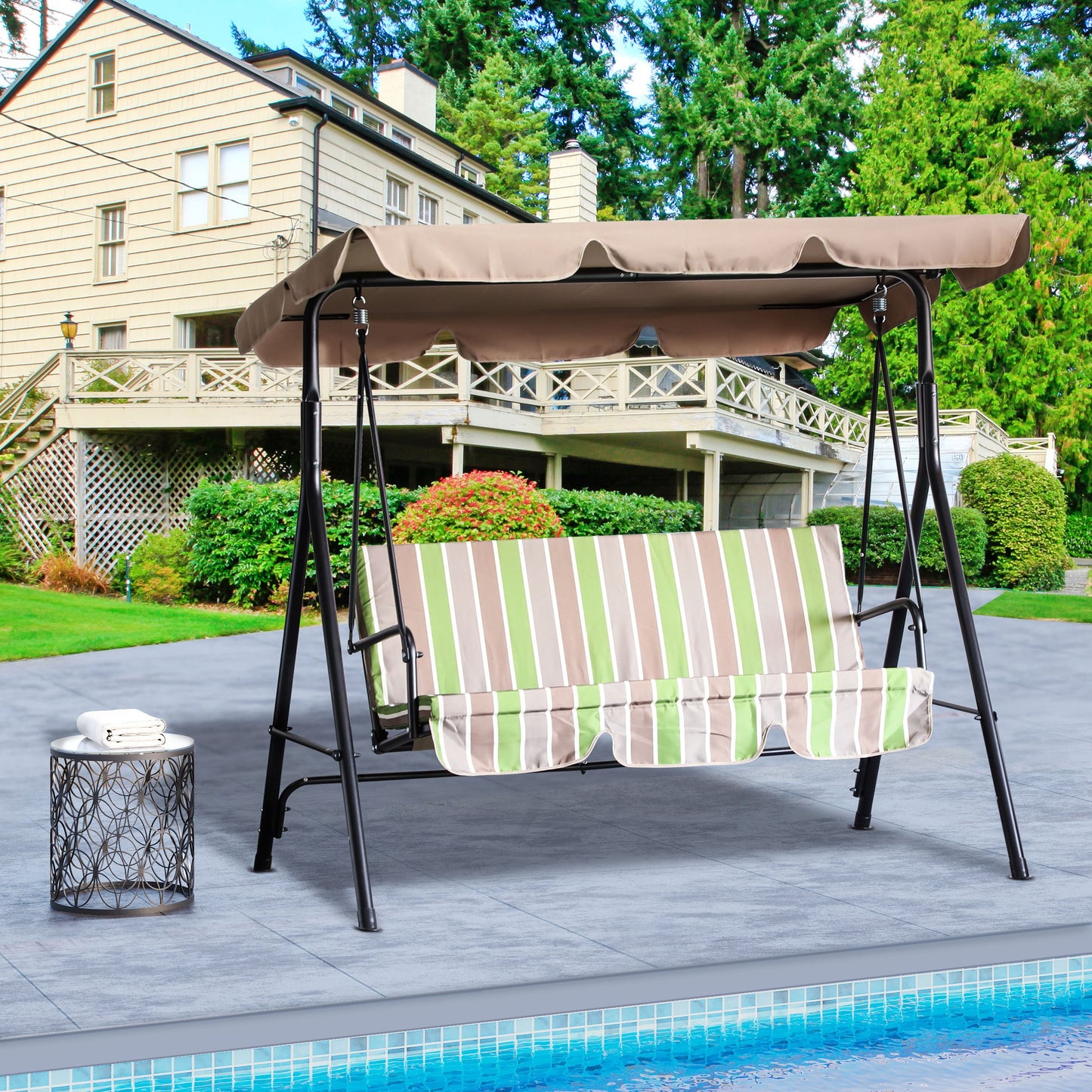 Outsunny 3-Person Porch Lawn Swing with Canopy Outdoor Porch Swing with Stand, Multi Color | Aosom Canada