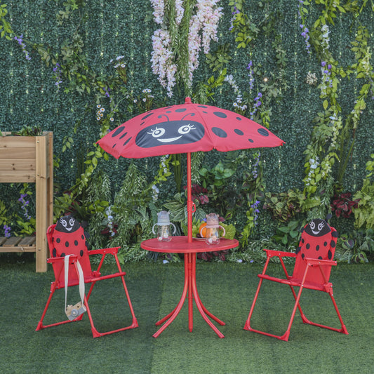 Outsunny Kids Folding Picnic Table and Chair Set Ladybug Pattern Outdoor Garden Patio Backyard with Removable &  Sun Umbrella Red | Aosom Canada