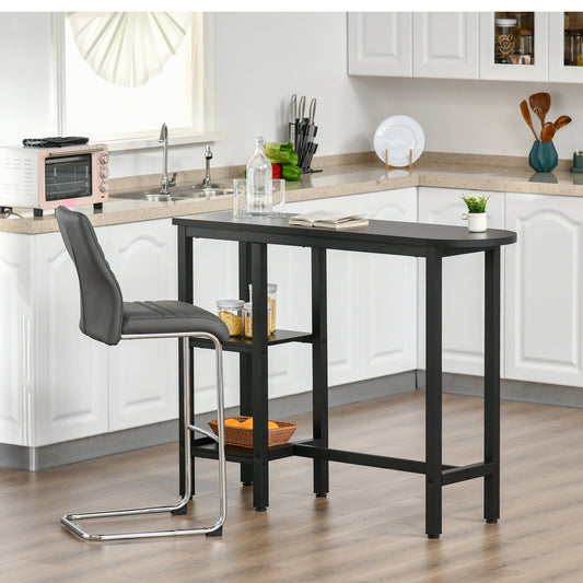 HOMCOM Modern Bar Table Pub Table Accent Console Serving Buffet with Side Storage Shelf & Metal Frame, Black | Aosom Canada