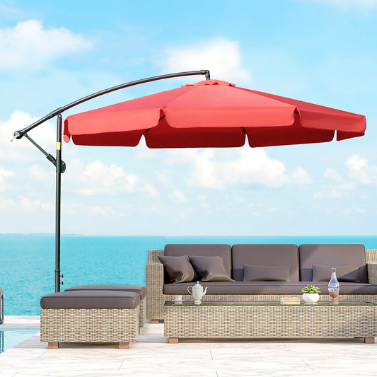 Outsunny 11FT Offset Hanging Patio Umbrella Cantilever Umbrella with Easy Tilt Adjustment, Cross Base and 8 Ribs, Red | Aosom Canada