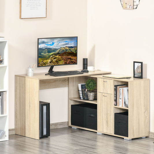HOMCOM Convertable L-shape Computer Desk Home Office Table with Storage Shelf Drawer Cabinet Oak | Aosom Canada