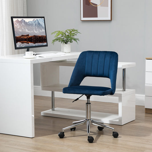 Vinsetto Mid Back Office Chair Velvet Fabric Swivel Scallop Shape Computer Desk Chair, Blue | Aosom Canada
