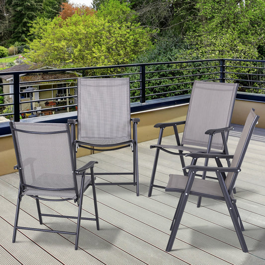 Outsunny 4-Piece Folding Dining Chair Set for Relaxing on Patio, Balcony, or Garden, Comfortable Outdoor Furniture with Armrests, Grey | Aosom Canada