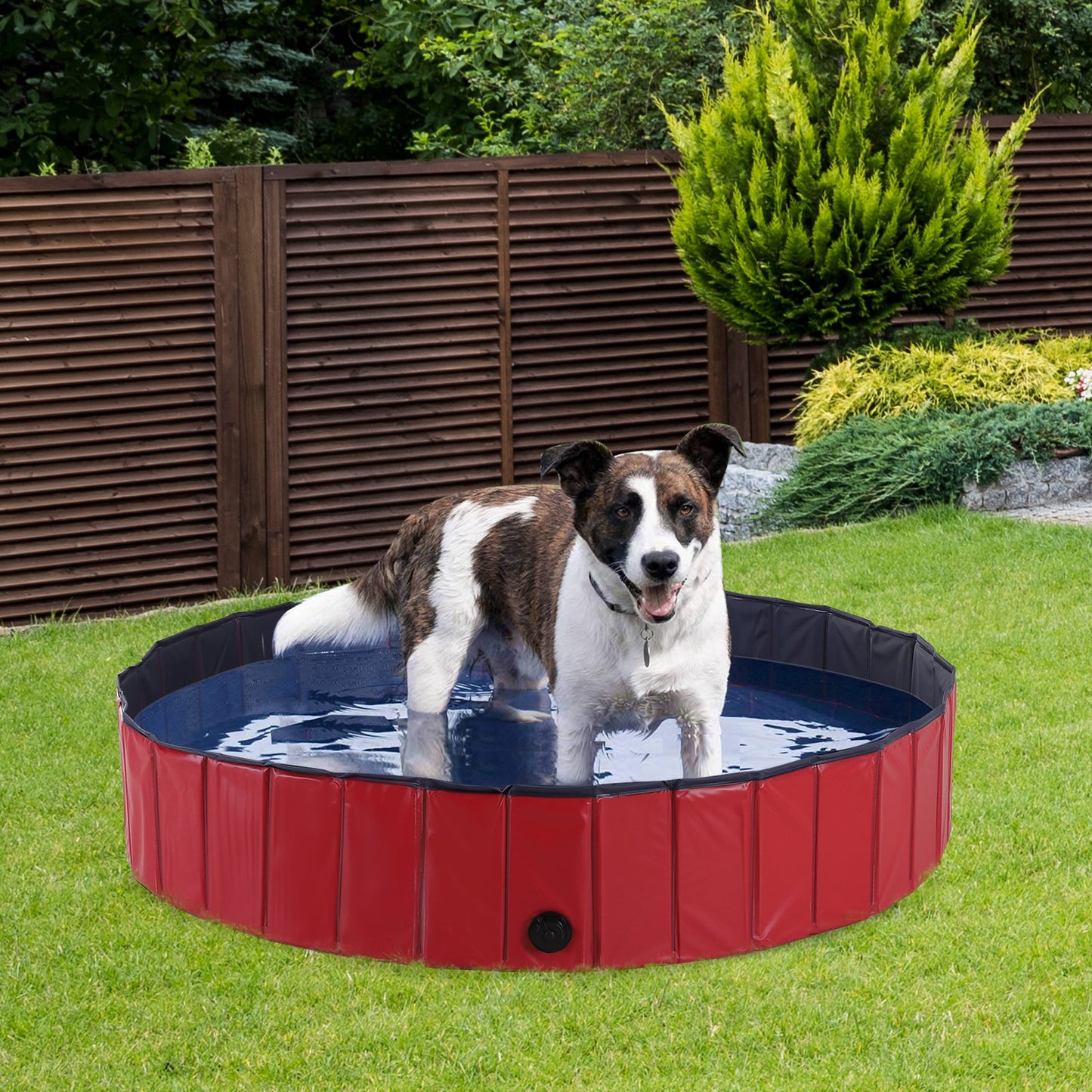PawHut Folding PVC Dog Bath Pool Portable Pet Kiddie Swimming Pool, Outdoor/Indoor Puppy Bath Tub with Nonslip Bottom,  Φ47.2", Red | Aosom Canada