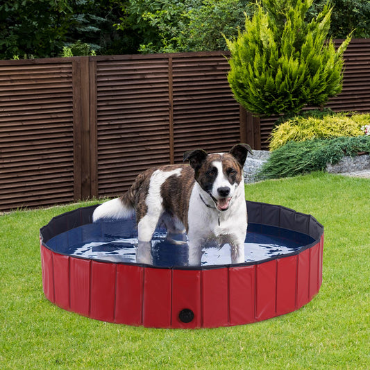 PawHut Folding PVC Dog Bath Pool Portable Pet Kiddie Swimming Pool, Outdoor/Indoor Puppy Bath Tub with Nonslip Bottom,  Φ47.2", Red | Aosom Canada