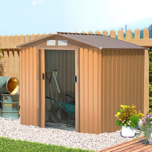 Outsunny 7' x 4' x 6' Garden Storage Shed Outdoor Patio Yard Metal Tool Storage House w/ Floor Foundation and Double Doors Yellow | Aosom Canada