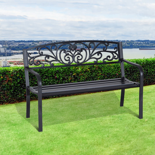 Outsunny 50" Blossoming Pattern Garden Decorative Patio Park Bench | Aosom Canada