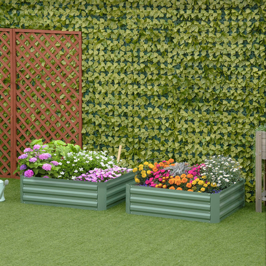 Outsunny 39'' x 39'' x 12'' Set of 2 Raised Garden Bed, Elevated Planter Box with Galvanized Steel Frame, Green | Aosom Canada