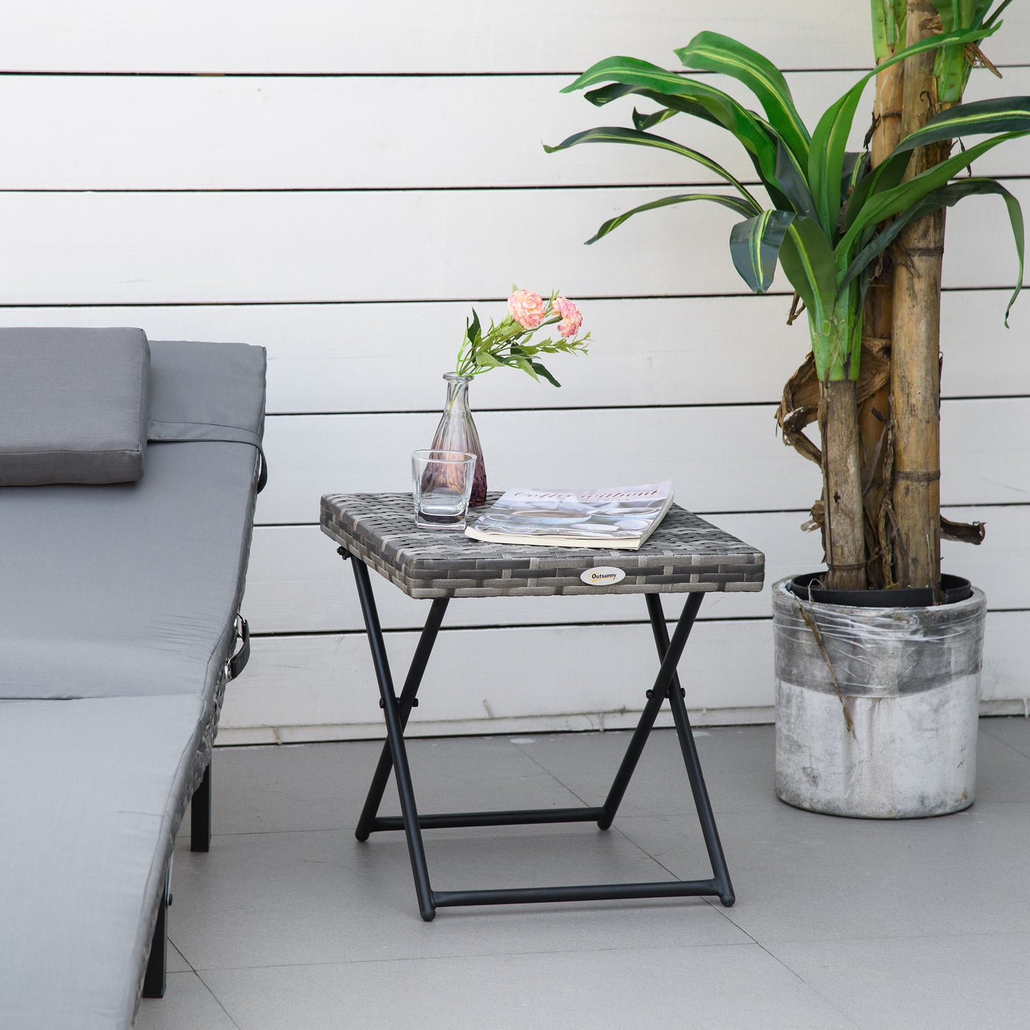 Outsunny Garden Small Folding Rattan Coffee Table Bistro Balcony Outdoor Wicker Grey | Aosom Canada