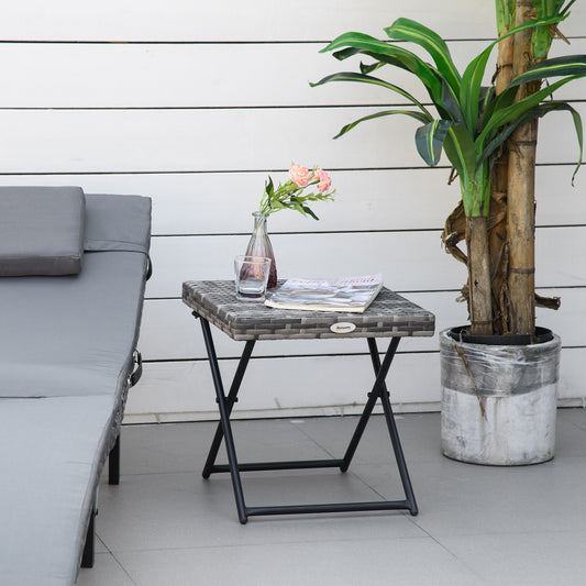 Outsunny Garden Small Folding Rattan Coffee Table Bistro Balcony Outdoor Wicker Grey | Aosom Canada