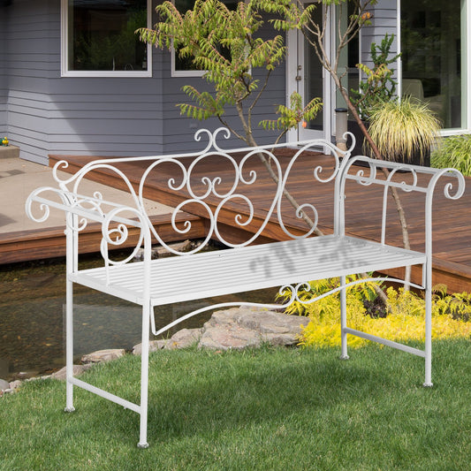 Outsunny 50" 2-Person Metal Garden Bench Outdoor Loveseat Yard Decorative Chair Park Seat Patio Furniture White | Aosom Canada