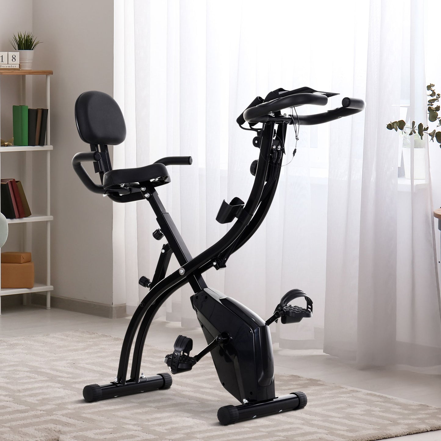 Soozier 2 in 1 Upright  Exercise Bike Stationary Foldable Magnetic Recumbent Cycling with Arm Resistance Bands | Aosom Canada