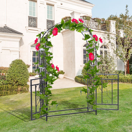 Outsunny 81" Steel Garden Arch w/ Gate Outdoor Courtyard Arbor for Climbing Vine Plants Lawn Backyard Decoration Black | Aosom Canada
