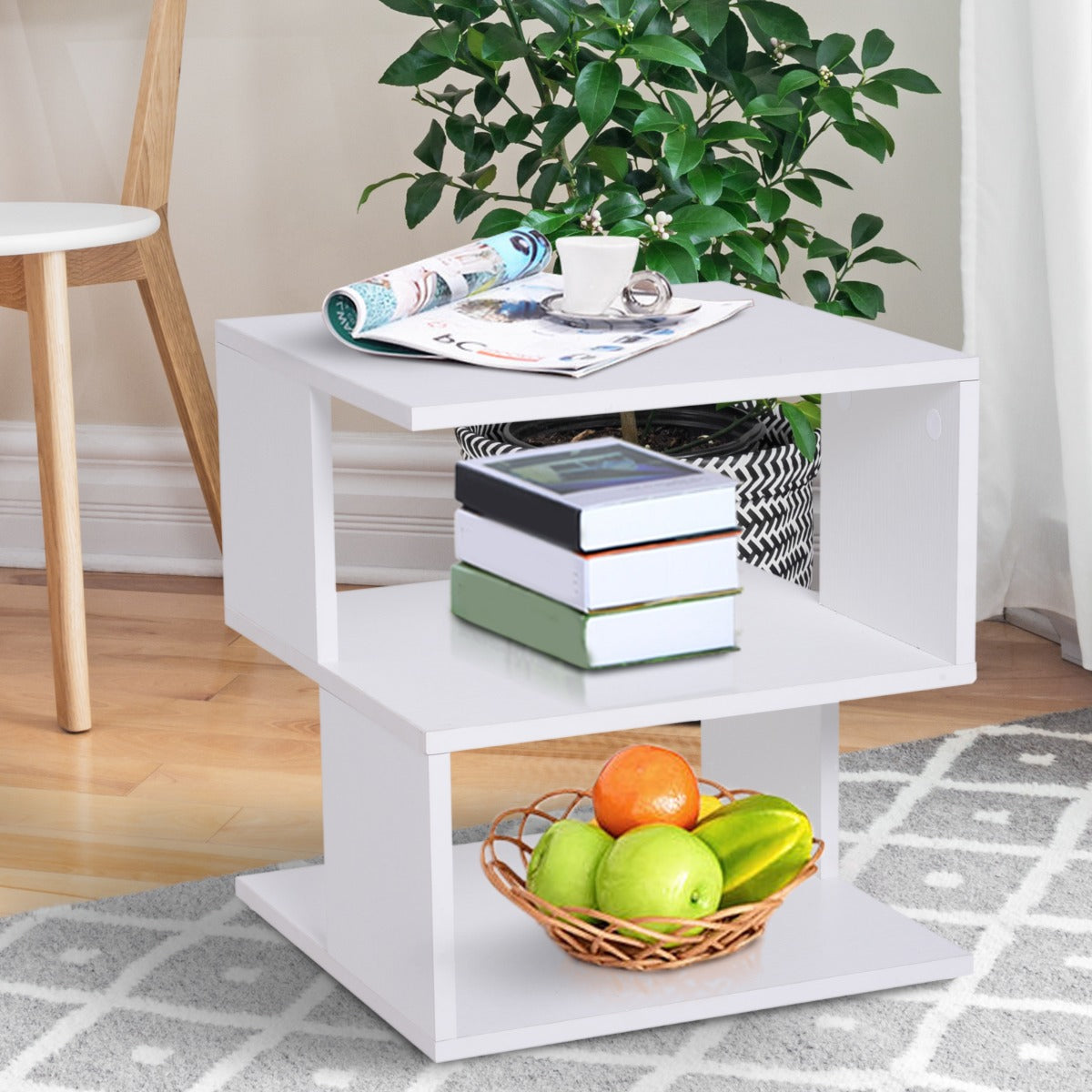 HOMCOM Modern Square 3 Tier Wood Coffee Side Table Storage Shelf Rack End Table Home Office Living Room Small Desk White | Aosom Canada