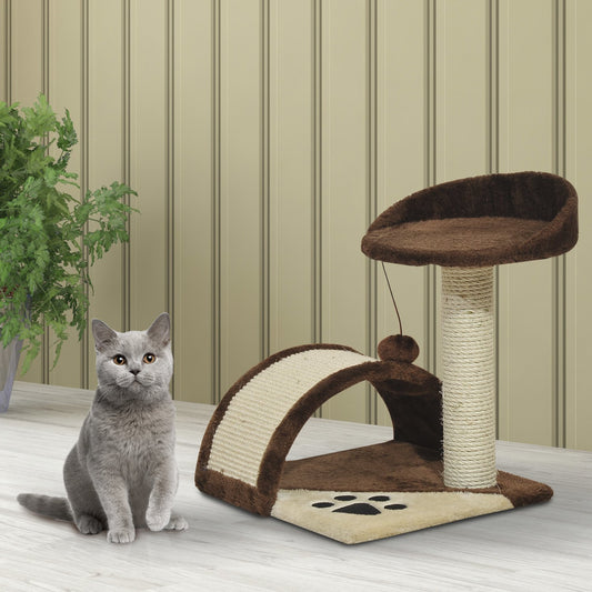 PawHut 17”cat climbing tree Cat house Scratching Post Cat Tower Kitty House Kitten Activity Centre Pet Bed Furniture w/ Toy Brown | Aosom Canada