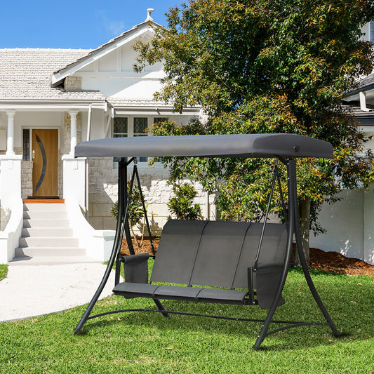 Outsunny 3 Person Porch Swing Chair with High Back Design, Side Pouches and Adjustable Canopy Outdoor Patio Dark Grey | Aosom Canada
