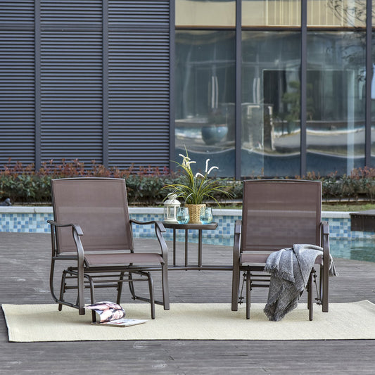 Outsunny Double Patio Glider w/ Tea Table Outdoor Backyard Stable & Durable Steel Frame Brown | Aosom Canada