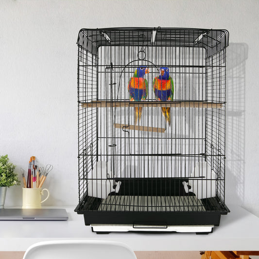 PawHut 22" Bird Cage Flight Parrot House Cockatiels Playpen with Open Play Top and Feeding Bowl Perch Pet Furniture Black | Aosom Canada