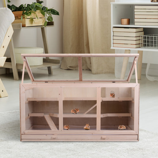 PawHut D2-0041 Fir Wood Hamster Cage Mouse Rats Mice Small Animals Exercise Play House w/ Slide Wooden Coop | Aosom Canada