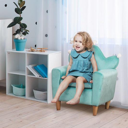 Qaba Kids Sofa, Armrest Chair for Preschool, Toddler Couch for Kids Room, Kindergarten, Dutch Velvet, Eucalyptus Wood, Light Blue | Aosom Canada