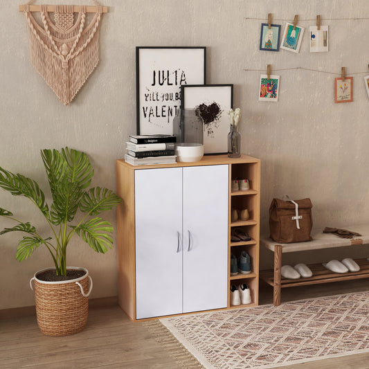 HOMCOM 35.75 Inch Free Standing Storage Cabinet Living Room Entryway Organizer Hallway Closet w/ Adjustable Open Shelf White/Wood | Aosom Canada