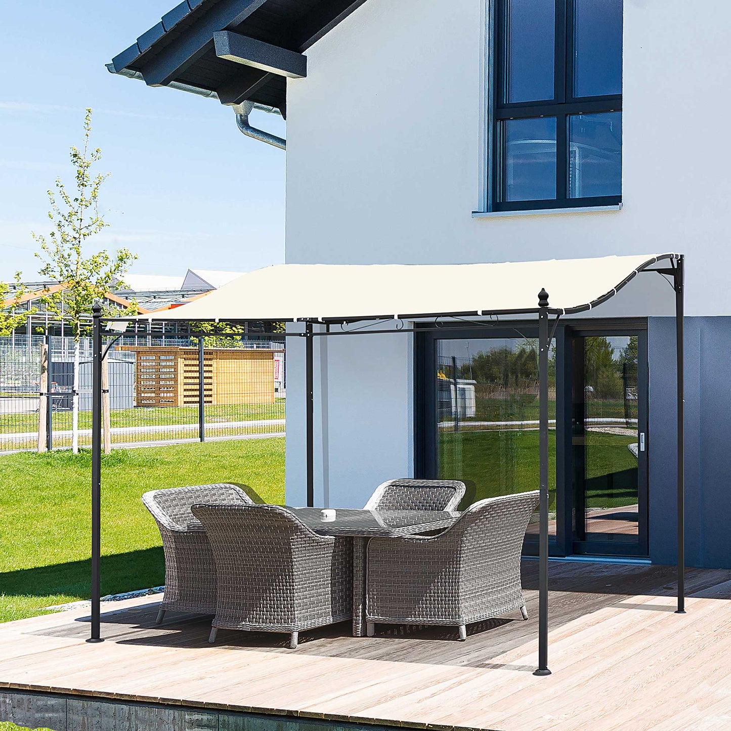 Outsunny 10'x10' Steel Gazebo Canopy Patio Outdoor Portable Sun Shelter Door Porch Cover Cream White | Aosom Canada