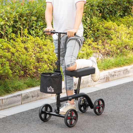HOMCOM Knee Walker, Foldable Steerable Medical Knee Scooter, Crutch Alternative with Drum Braking System, Black | Aosom Canada