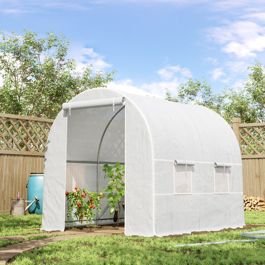 Outsunny 8.2x6.6x6.6ft Walk-in Tunnel Greenhouse Portable Garden Plant Growing Warm House with Door and Ventilation Window White | Aosom Canada
