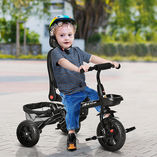 Qaba Baby Tricycle 4 In 1 Push Stroll w/ Reversible Angle Adjustable Seat Footrest Brake Clutch Black | Aosom Canada