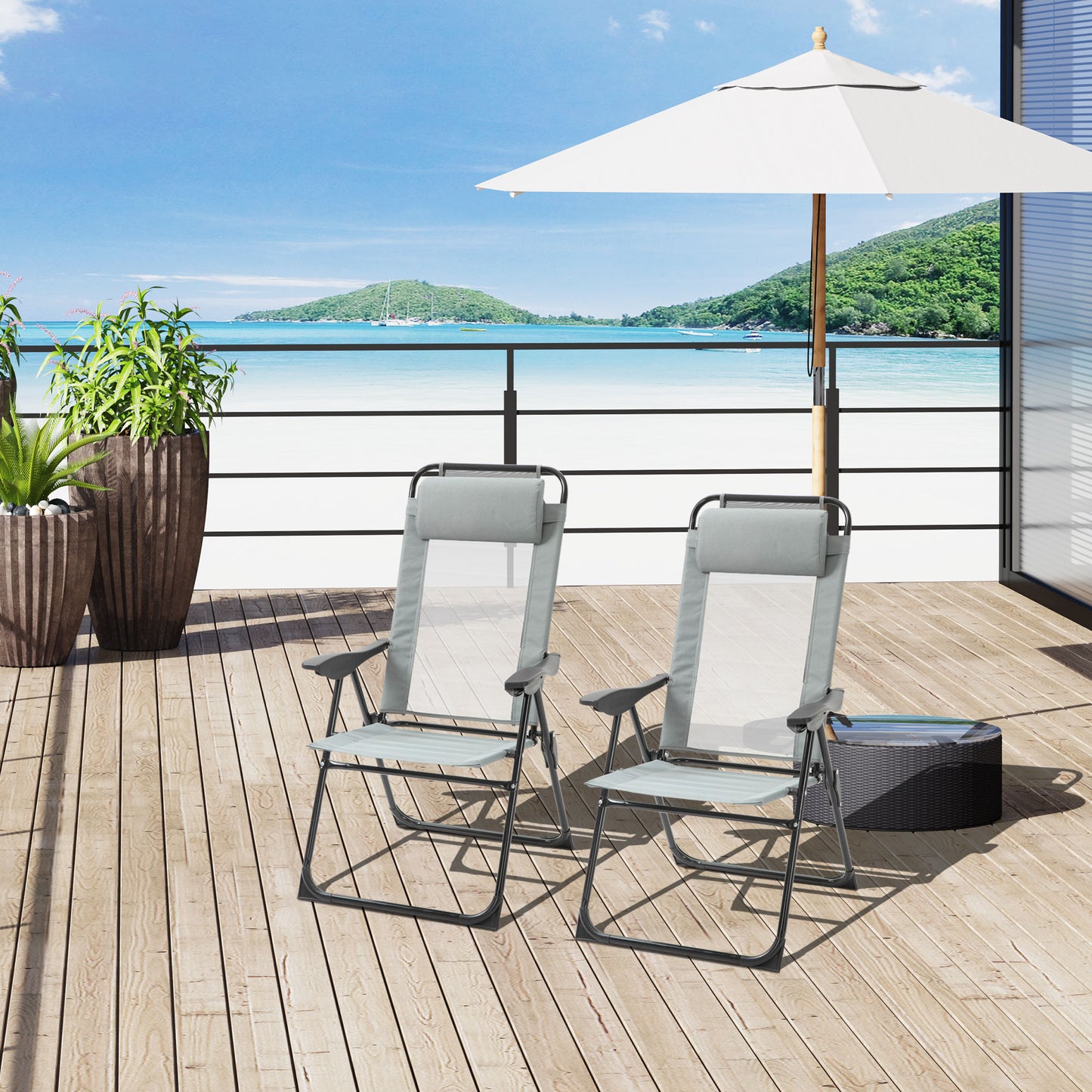 Outsunny Set of 4 Portable Folding Recliner Outdoor Patio Chaise Lounge Chair with Adjustable Backrest, Grey | Aosom Canada