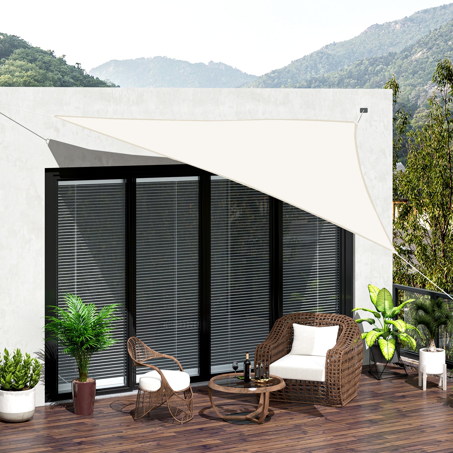 Outsunny Triangle 13x13x13ft Sun Sail Shade Garden UV Block Sunshade Outdoor Canopy Patio Lawn Shelter Cream White | Aosom Canada