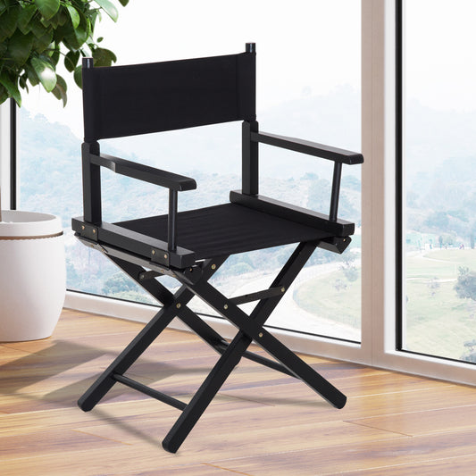 Outsunny 21.25" Wooden Directors Folding Canvas Chair Collapsible Portable Chair High-end Lounge Chair Beach Chair Oxford Fabric Fishing Seat Cinema Use Black Frame w/ Black Color Replacement Cover | Aosom Canada