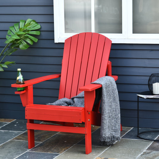 Outsunny Outdoor Classic Wooden Adirondack Deck Chair w/ Cup Holder - Red | Aosom Canada