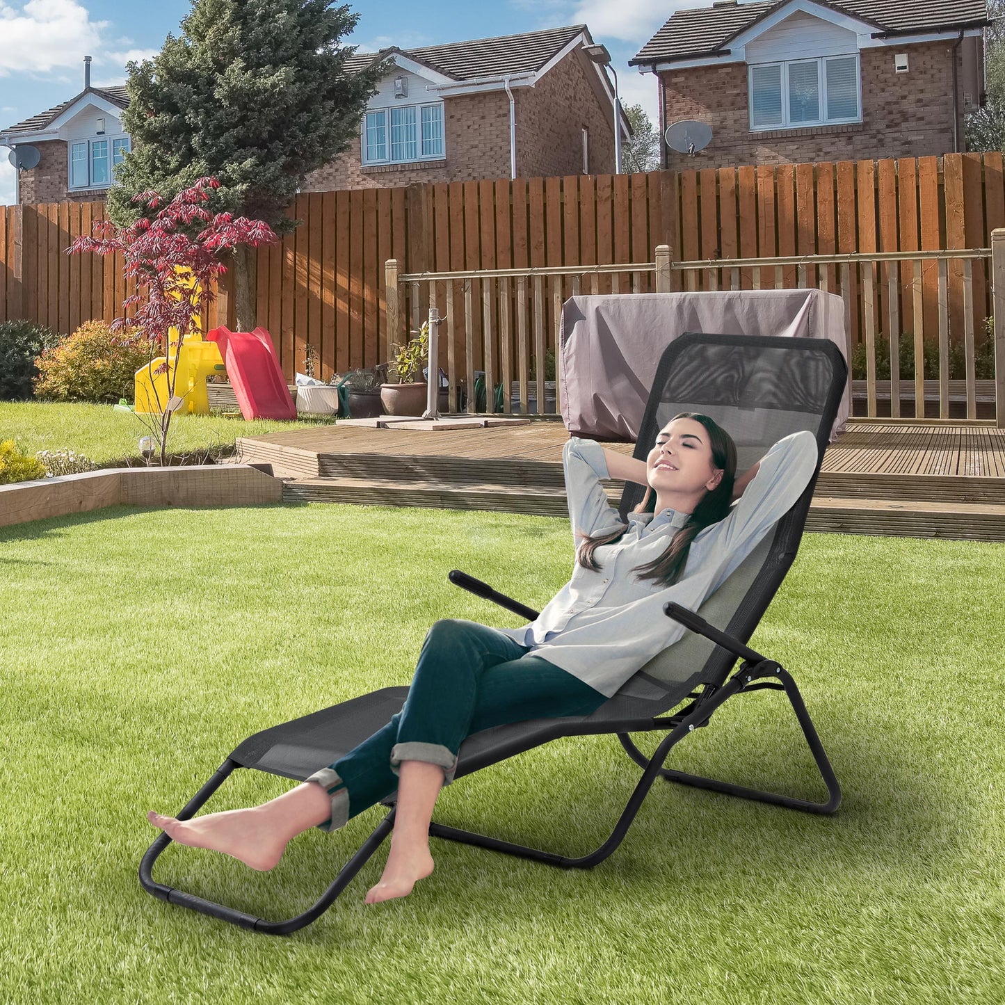 Outsunny Mesh Zero Gravity Lounge Chair Recliners, Folding Rocking Chair, Outdoor Chaise Lounge for Beach, Poolside and Patio, Black | Aosom Canada