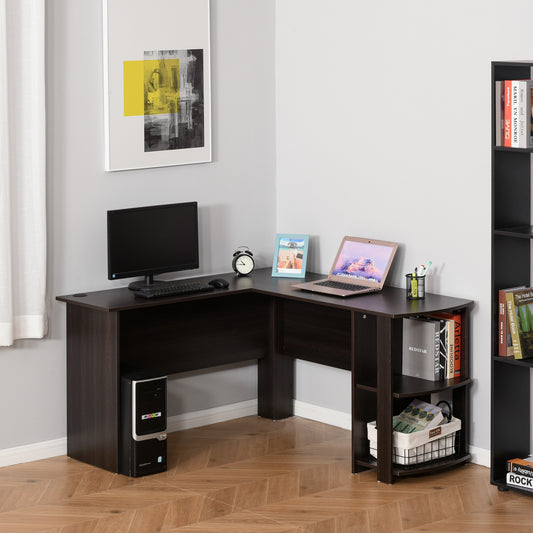 HOMCOM L-Shaped Computer Desk 2 Shelves Space Saving Home Office Black | Aosom Canada