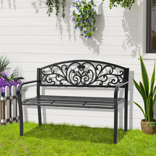 HOMCOM Steel Garden Bench for Outdoor, 2-person Patio Bench, Floral Rose Accent, Loveseat Furniture, Bronze | Aosom Canada