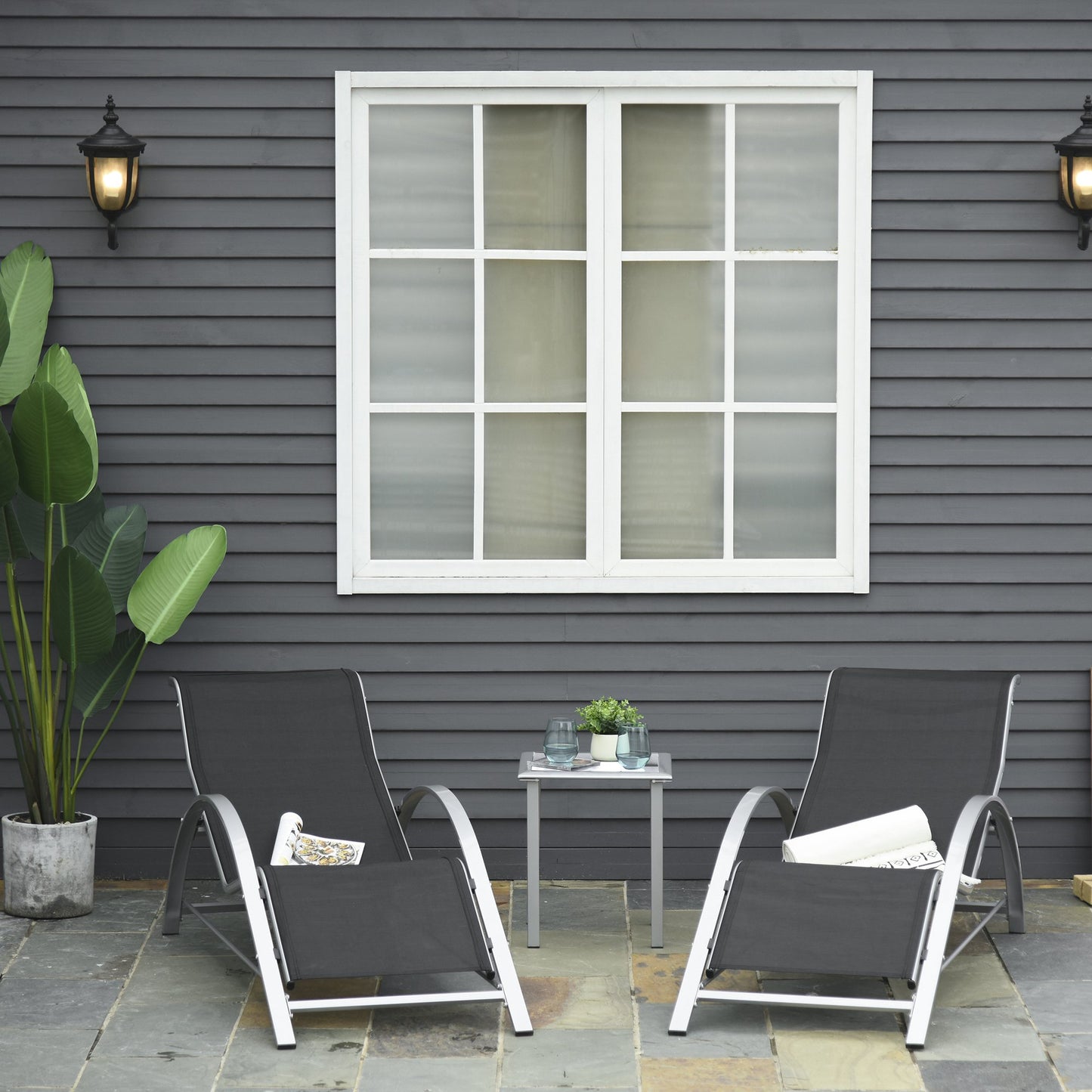 Outsunny 3 Pieces Patio Lounge Chair Set PE Rattan Wicker Beach Yard Garden Sunbathing Chair with Table, Black | Aosom Canada