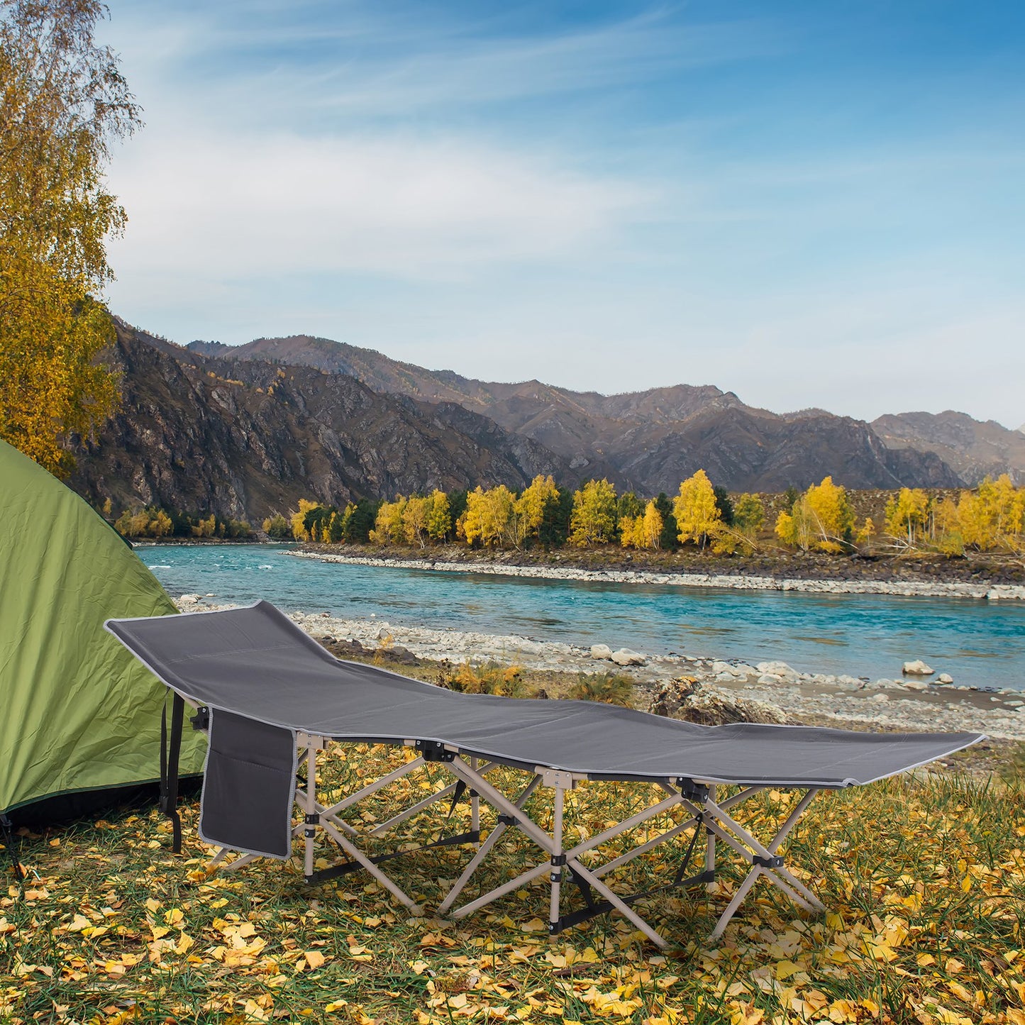 Outsunny Wide Folding Camping Cot Single Person Portable Outdoor Military Sleeping Bed Grey | Aosom Canada