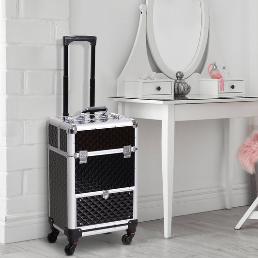 Homcom Makeup Box Travel Cosmetic Cases Upright Studded Make Up Train Case Black | Aosom Canada