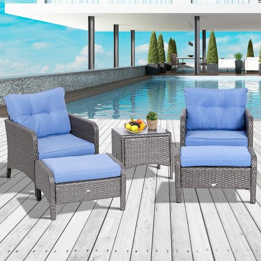 Outsunny 5pcs Patio Rattan Furniture Set Tea Table Footstool w/ Cushion | Aosom Canada