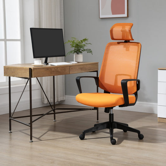 Vinsetto Mesh Office Chair High Back Swivel Task Chair with Arm, Rotate Headrest, Adjustable Height, Yellow | Aosom Canada