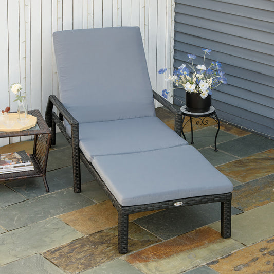 Outsunny Outdoor PE Rattan Wicker Sun Chaise Lounger Recliner Garden Chair  with 5-Level Adjustable Backrest and 2 Wheels, Grey | Aosom Canada