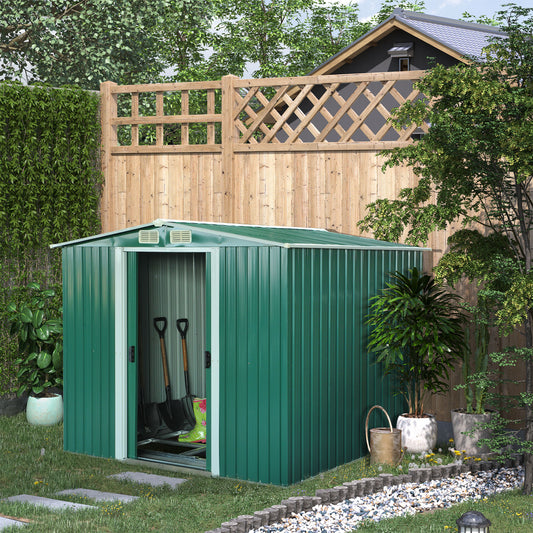 Outsunny 8.5' x 6.8' x 5.8' Practical Backyard Garden Storage Tool Shed Double Sliding Door 4 Ventilation Slotsm, Green | Aosom Canada