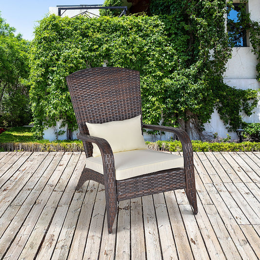 Outsunny Outdoor Classic Rattan Adirondack Deck Chair Armrest Lounge Chair with Cushion White | Aosom Canada
