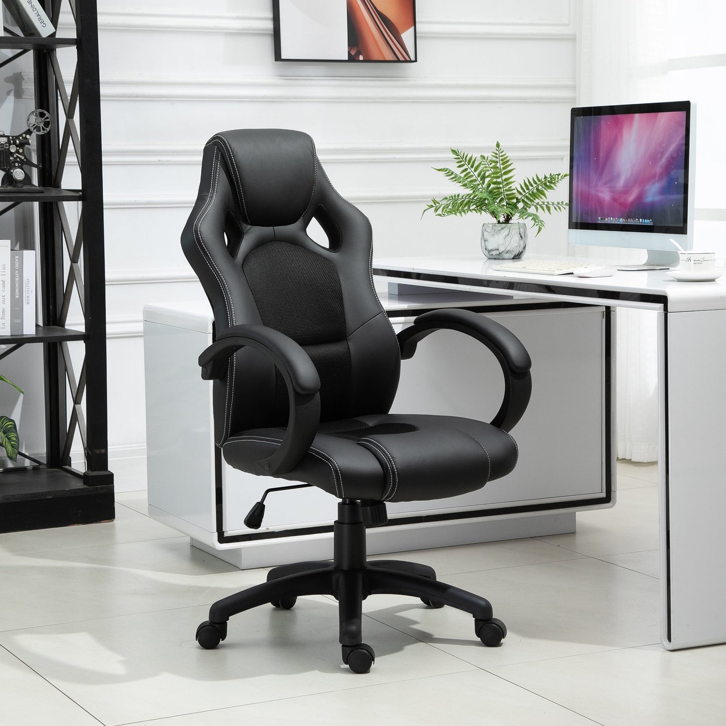 Homcom Office Ergonomic Chairs Racecar Styled High Back Leather Executive Computer Home Office Desk Swivel Chair | Aosom Canada
