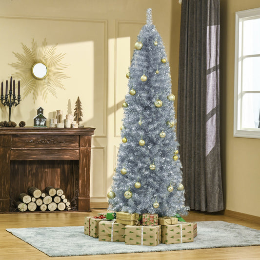 HOMCOM 7FT Artificial Pop-Up Christmas Tree Xmas Holiday Pencil Tree with Automatic Open for Home Office Party Silver | Aosom Canada