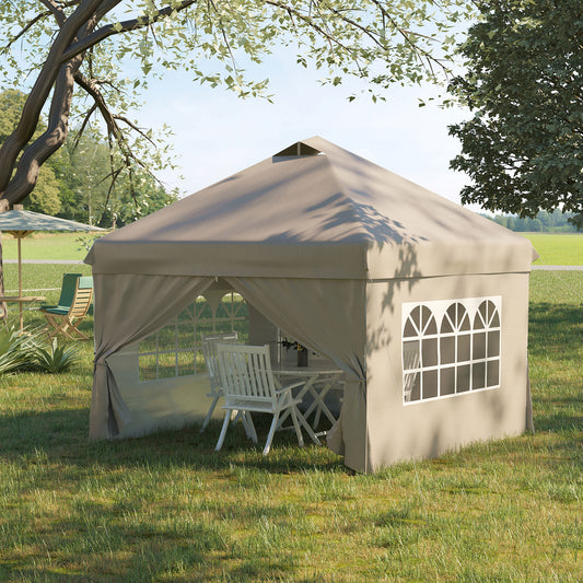 Outsunny 10' x 10' Pop Up Canopy Tent, Instant Shelter Tent with Sidewalls, Windows, Roller Bag for Garden, Patio, Beige | Aosom Canada
