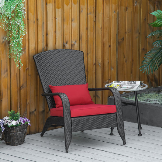 Outsunny Patio Classic Rattan Adirondack Chair, Outdoor PE Rattan Leisure Deck Chair, Ergonomic Armrest Chair with Cushion Red | Aosom Canada
