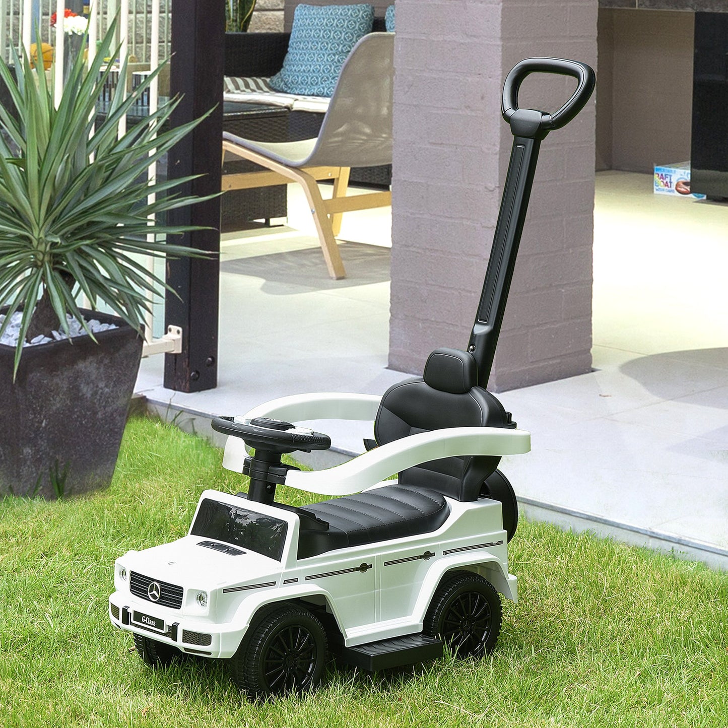 Aosom Mercedes-Benz G350 Ride-on Sliding Car Walker Push-Along with Horn Steering Wheel NO POWER Manual Under Seat Storage Design White | Aosom Canada